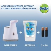 Dozator sapun lichid cu senzor Dettol Kids No Touch+rezerva